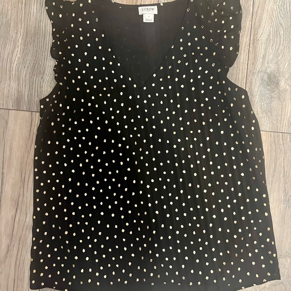 J. Crew Black Sleeveless Polka Dot V-Neck Camisole